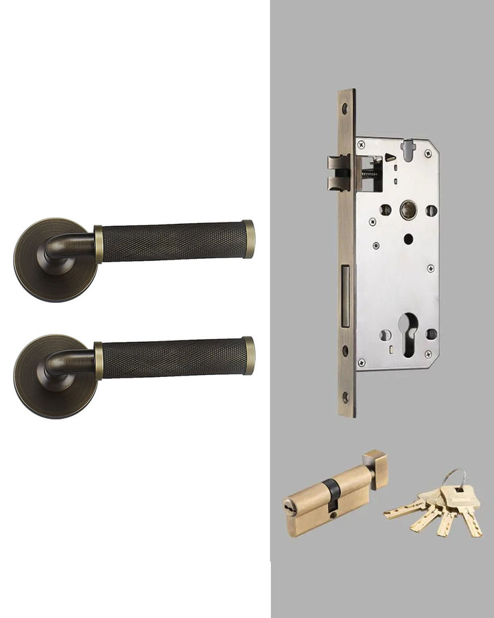MILAN Solid Brass Knurled Lever Door Handle Set - Luxury Handles