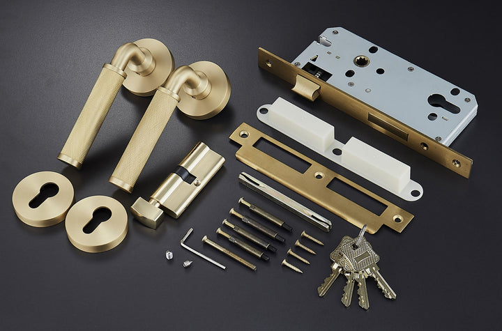 MILAN Solid Brass Knurled Lever Door Handle Set - Luxury Handles