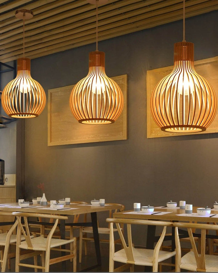 Modern Wooden Birdcage Pendant Light - Luxury Handles