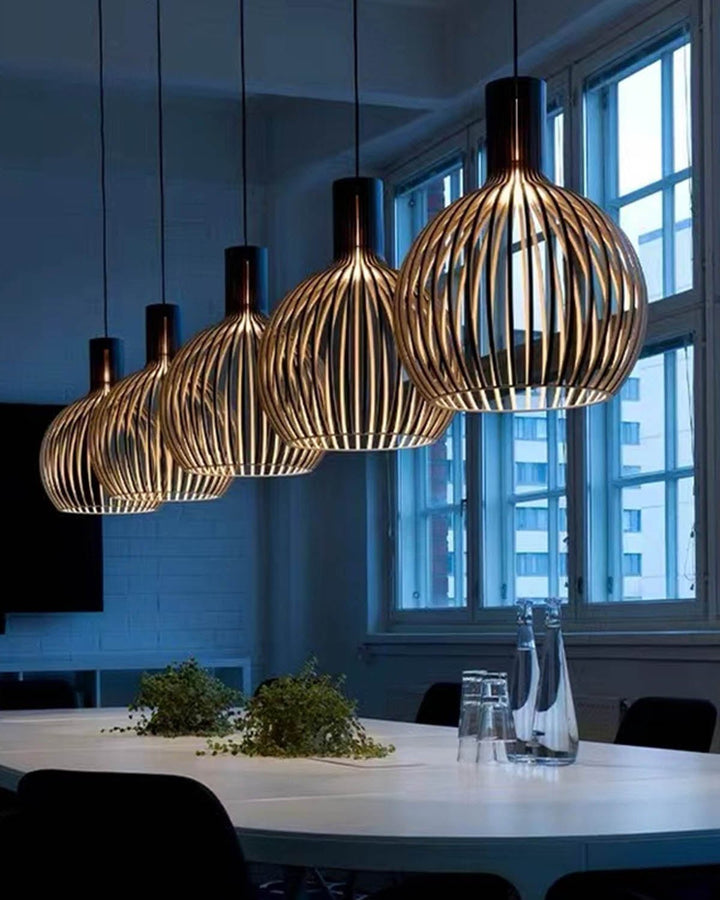 Modern Wooden Birdcage Pendant Light - Luxury Handles