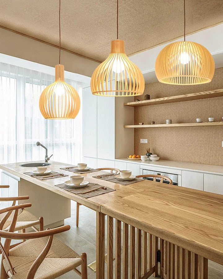 Modern Wooden Birdcage Pendant Light - Luxury Handles