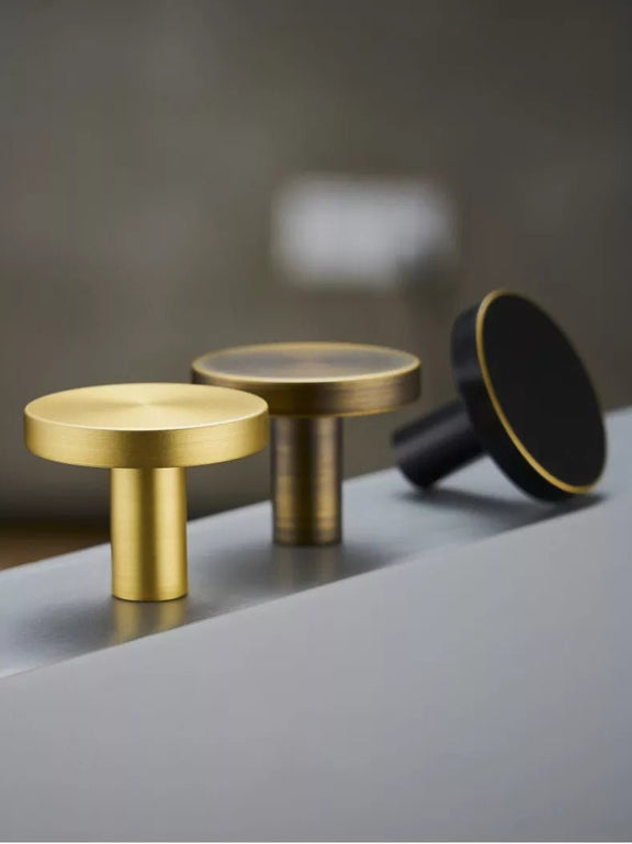 NORDIC Solid Brass Circular Flat Knob, premium drawer and cupboard knob