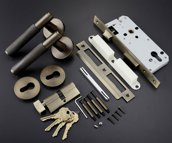 Nova Solid Brass Knurled Door Lever Handle Set - Luxury Handles
