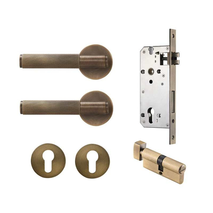 Nova Solid Brass Knurled Door Lever Handle Set - Luxury Handles