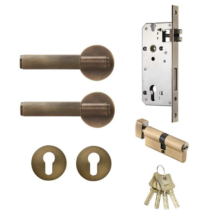 Nova Solid Brass Knurled Door Lever Handle Set - Luxury Handles