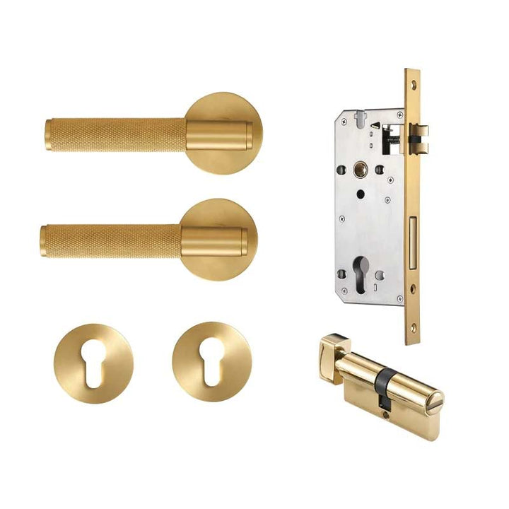 Nova Solid Brass Knurled Door Lever Handle Set - Luxury Handles