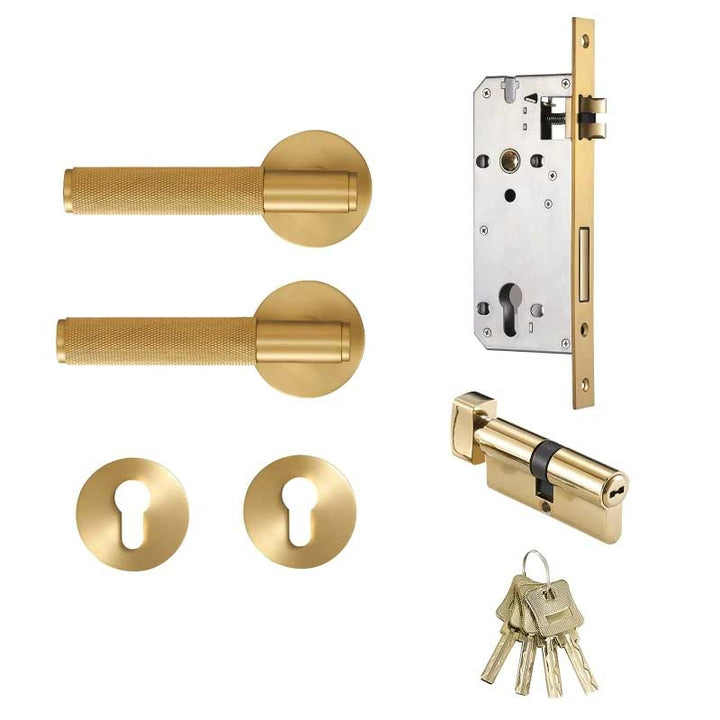 Nova Solid Brass Knurled Door Lever Handle Set - Luxury Handles