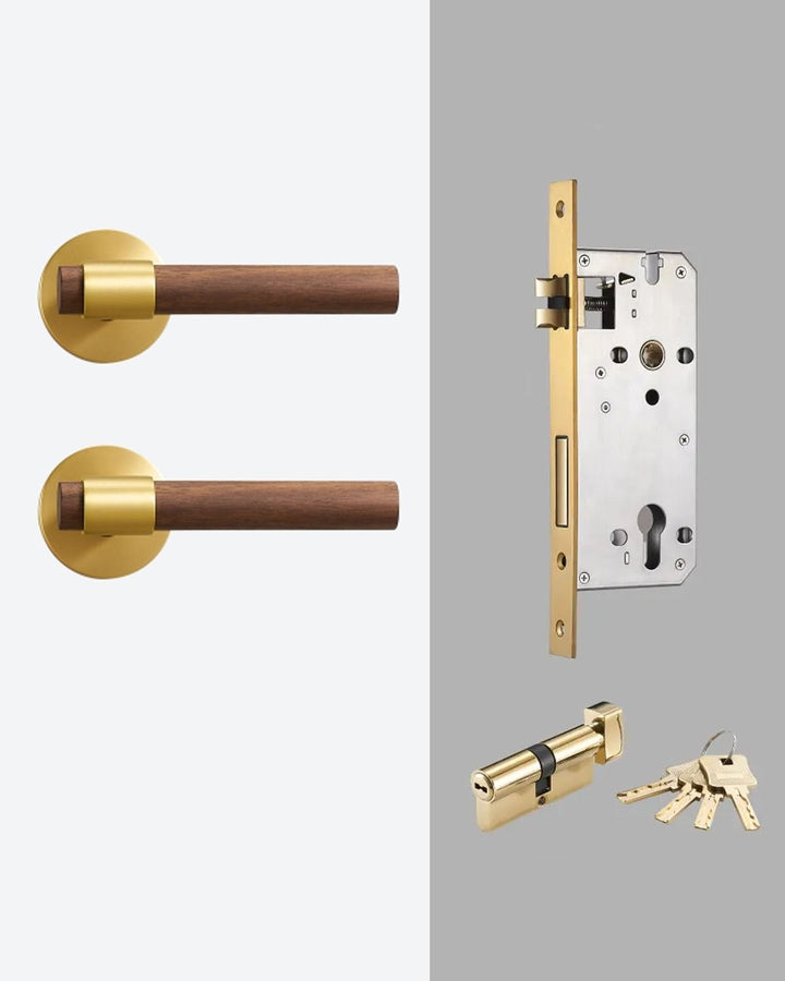 Real Walnut & Solid Brass Lever Door Handle Set - Luxury Handles