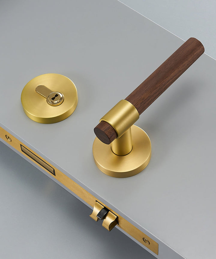 Real Walnut & Solid Brass Lever Door Handle Set - Luxury Handles