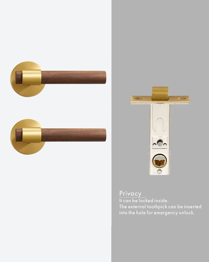 Real Walnut & Solid Brass Lever Door Handle Set - Luxury Handles