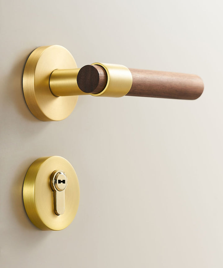 Real Walnut & Solid Brass Lever Door Handle Set - Luxury Handles