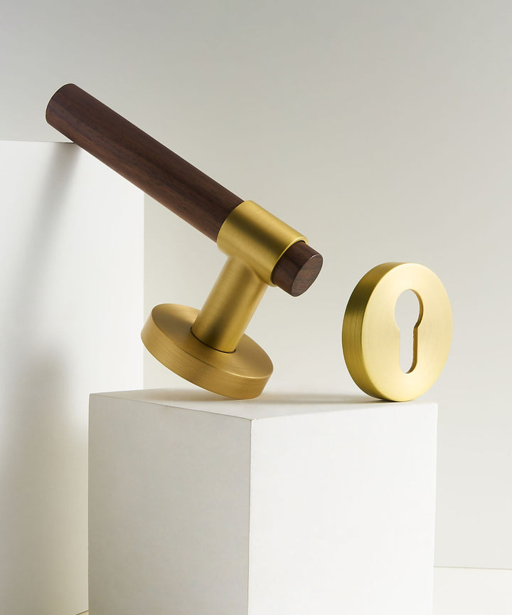 Real Walnut & Solid Brass Lever Door Handle Set - Luxury Handles