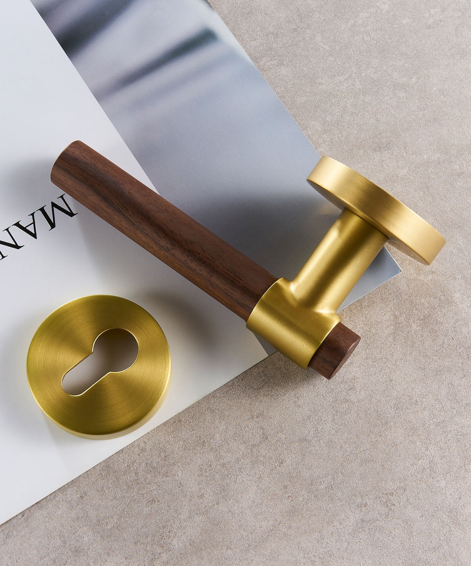 Real Walnut & Solid Brass Door Lever Handle Set - Luxury Handles
