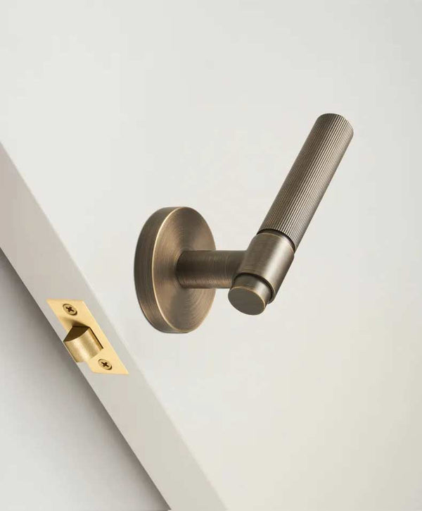 VELOX Solid Brass Knurled premium Door Lever Handle Set, premium internal door handle set, premium bathroom door handles, privacy door handle
