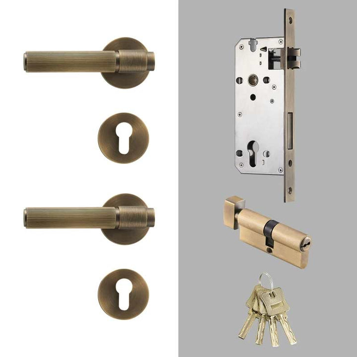 VELOX Solid Brass Knurled Door Lever Handle Set - Luxury Handles