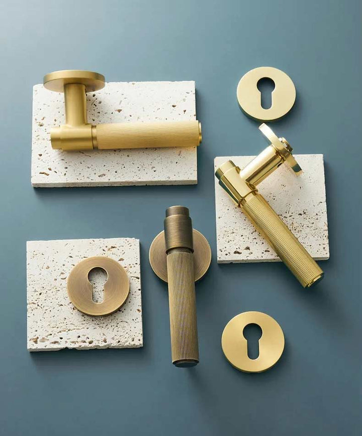 VELOX Solid Brass Knurled Door Lever Handle Set - Luxury Handles