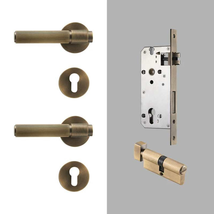 VELOX Solid Brass Knurled Door Lever Handle Set - Luxury Handles
