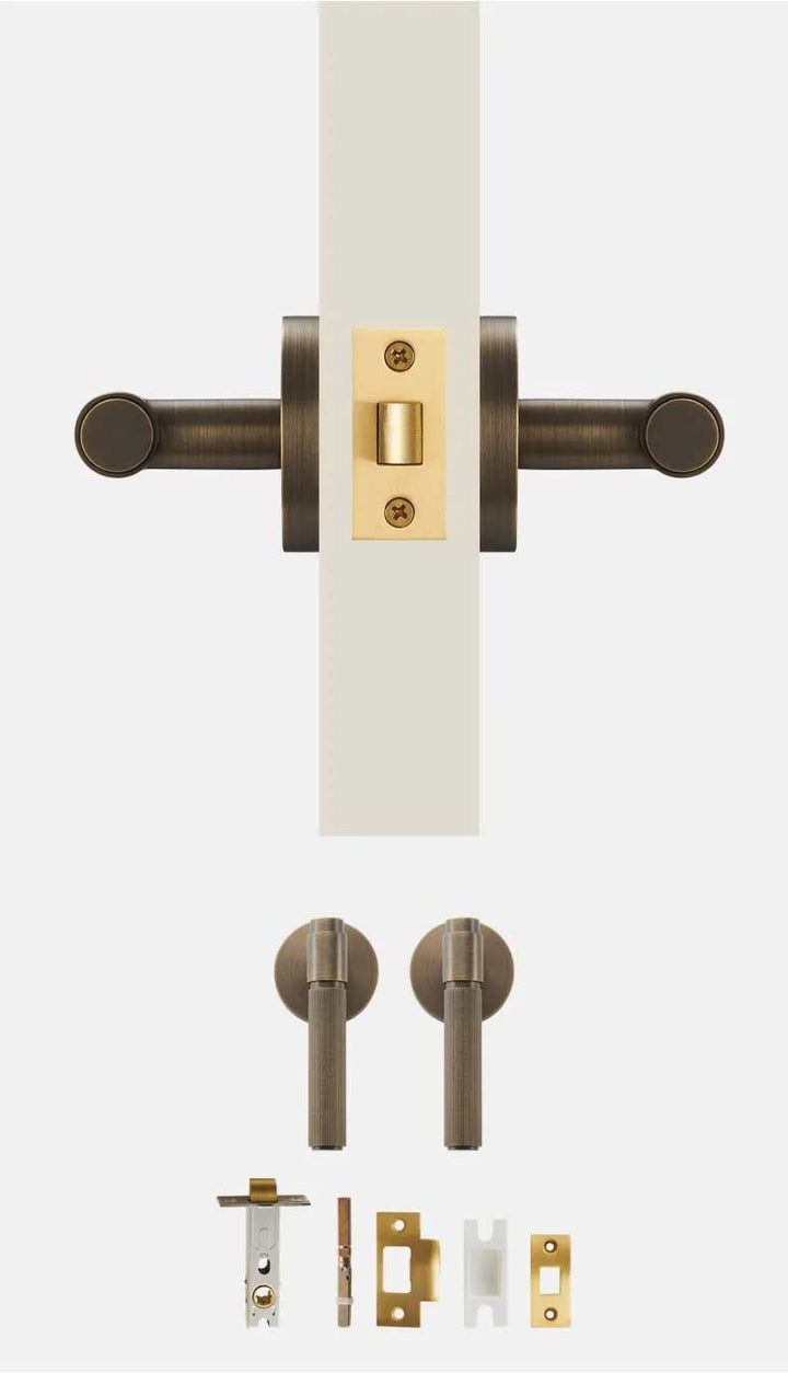 VELOX Solid Brass Knurled Door Lever Handle Set - Luxury Handles