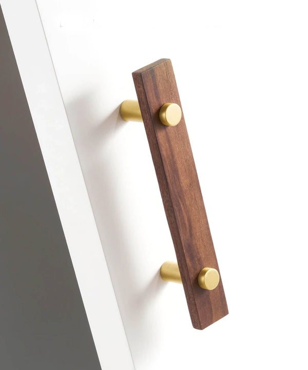 WOOD Walnut & Solid Brass Flat Kitchen & Cabinet Handle - Luxury Handles