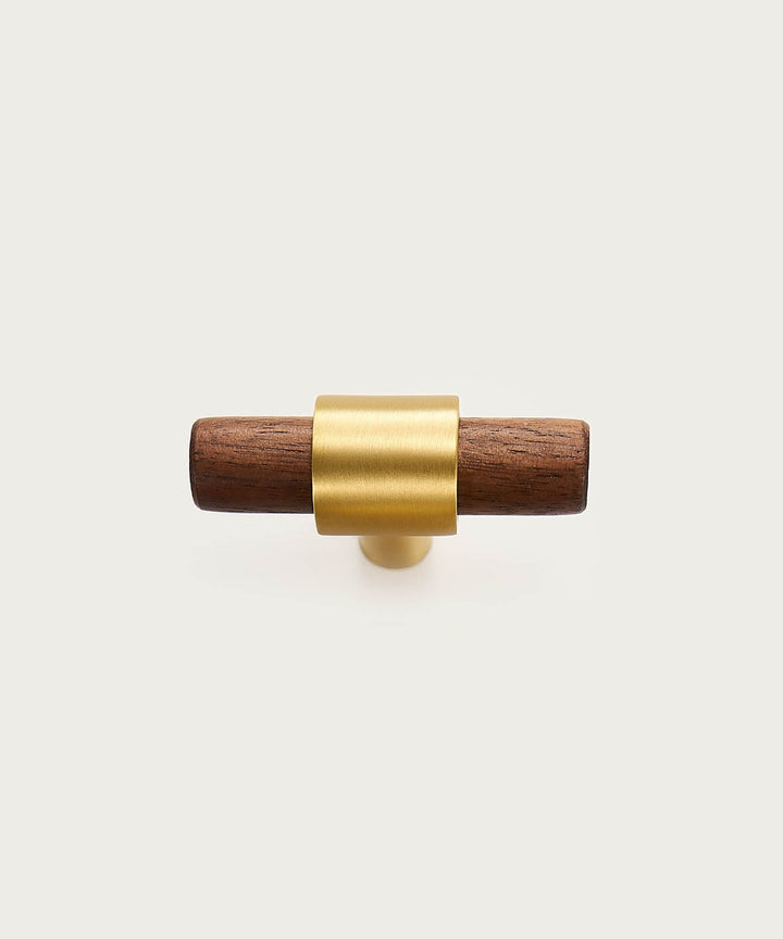 WOOD Walnut & Solid Brass Modern T-Bar Handle - Luxury Handles